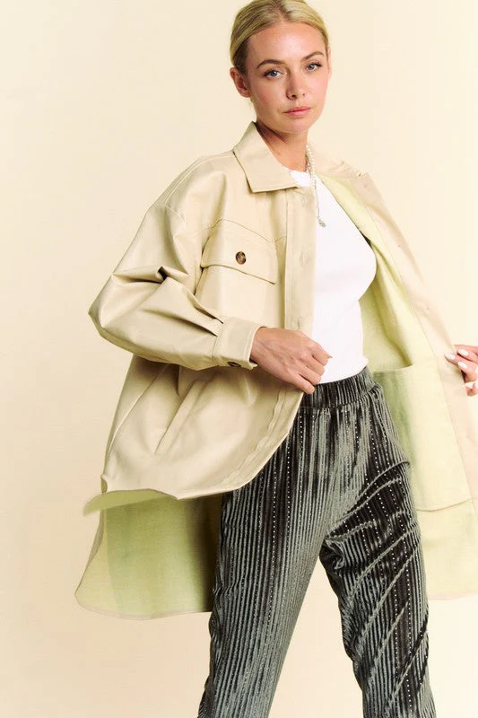 Davi & Dani Faux Leather Button Up Jacket with Chest Pockets - Image 5