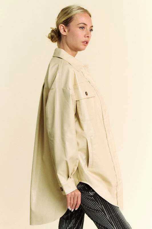 Davi & Dani Faux Leather Button Up Jacket with Chest Pockets - Image 6