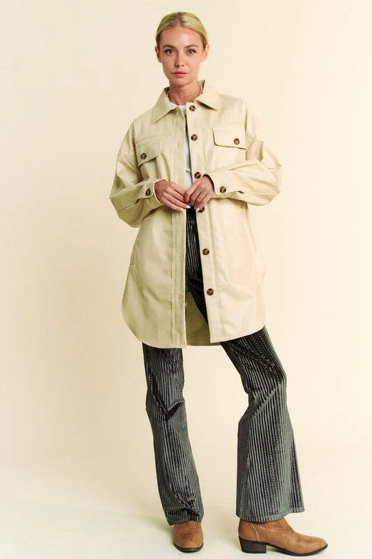 Davi & Dani Faux Leather Button Up Jacket with Chest Pockets - Image 7