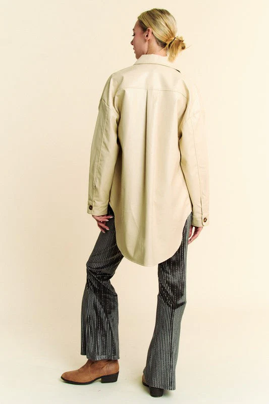 Davi & Dani Faux Leather Button Up Jacket with Chest Pockets - Image 8