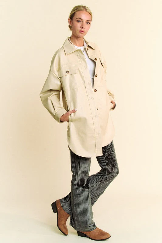 Davi & Dani Faux Leather Button Up Jacket with Chest Pockets - Image 9