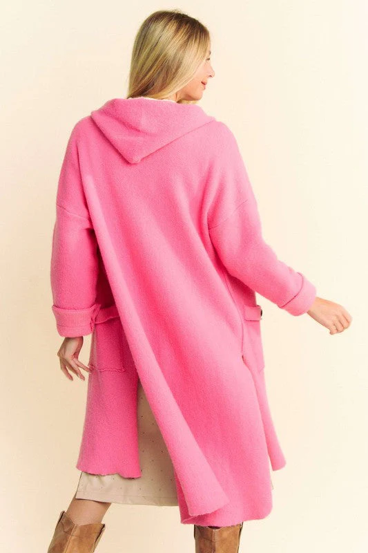Davi & Dani Side Slit Button Up Hooded Cardigan - Image 2
