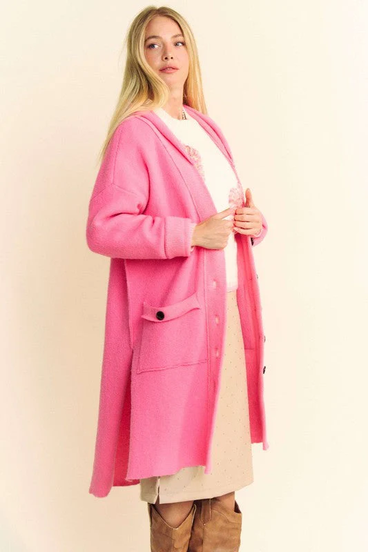 Davi & Dani Side Slit Button Up Hooded Cardigan - Image 3