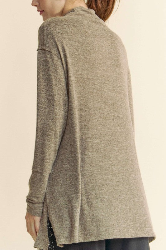 Davi & Dani Slit Mock Neck Long Sleeve Top - Image 2