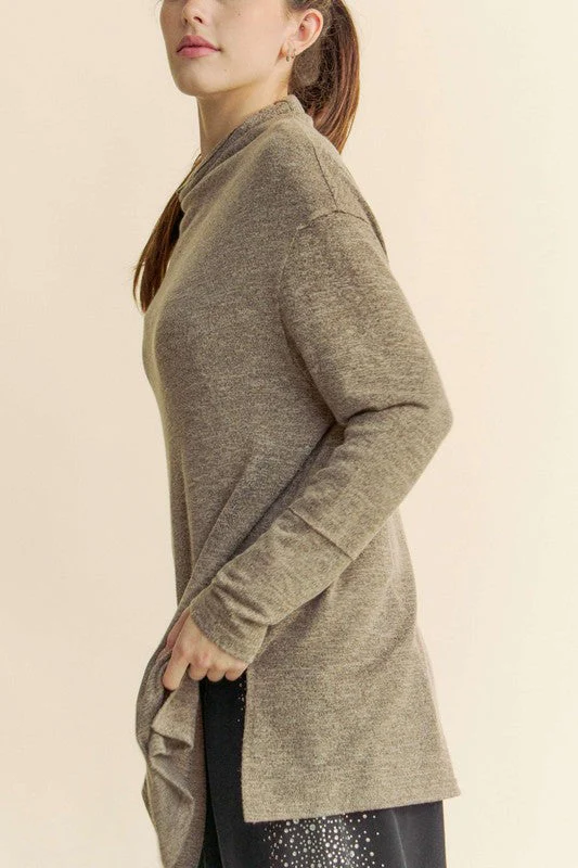 Davi & Dani Slit Mock Neck Long Sleeve Top - Image 3