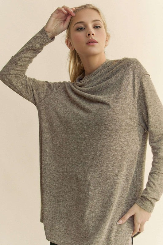 Davi & Dani Slit Mock Neck Long Sleeve Top - Image 4