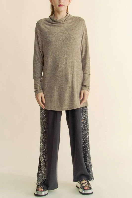 Davi & Dani Slit Mock Neck Long Sleeve Top - Image 5