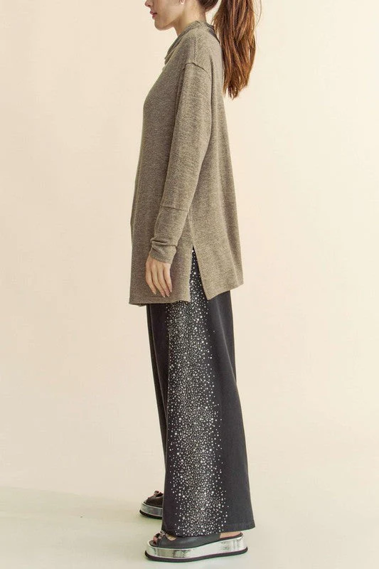 Davi & Dani Slit Mock Neck Long Sleeve Top - Image 6