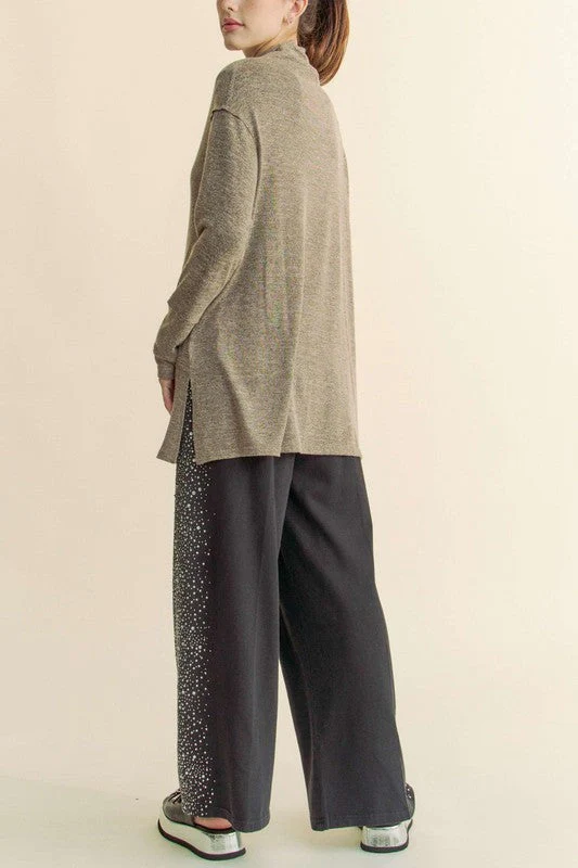 Davi & Dani Slit Mock Neck Long Sleeve Top - Image 7