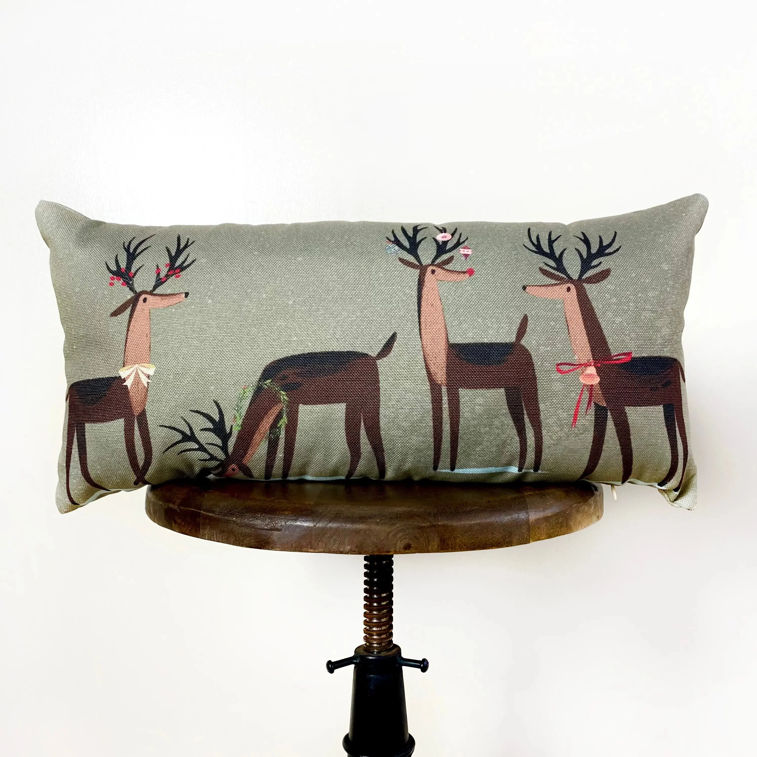 Decked out Christmas Reindeer Throw Pillow Cover | 20x10 | Primitive Christmas Decor | Primitive Decor | Luxury Home Decor | Luxury Decor by UniikPillows - Image 2