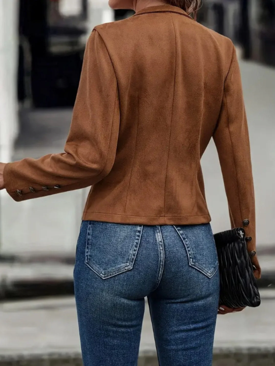 Decorative Button Open Front Long Sleeve Jacket - Image 2