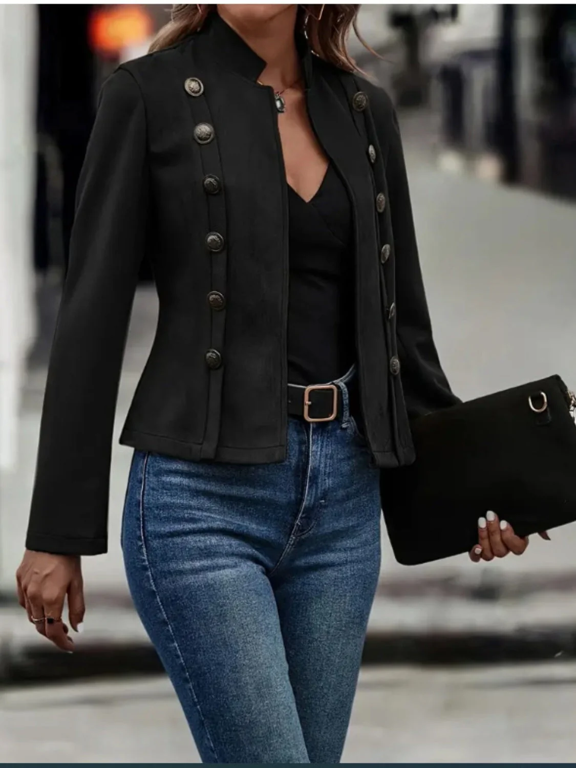 Decorative Button Open Front Long Sleeve Jacket - Image 7
