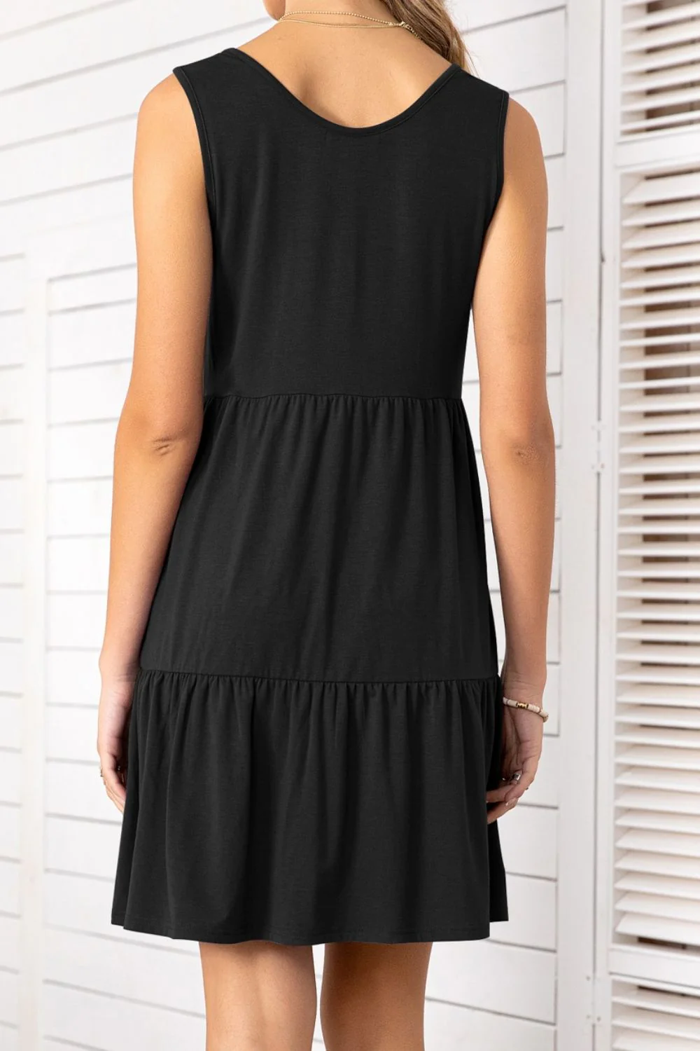 Decorative Button Scoop Neck Sleeveless Tiered Dress - Image 7