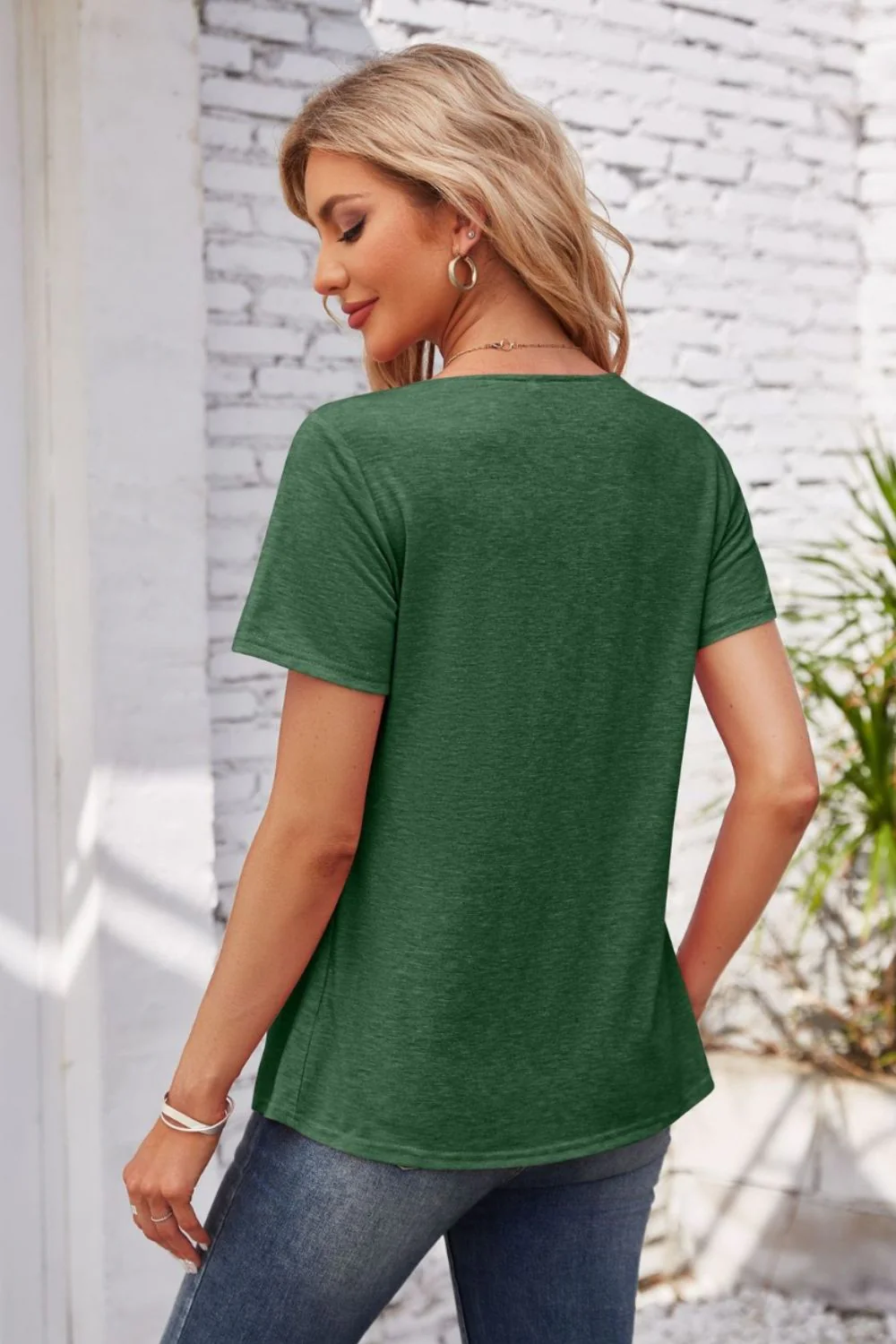 Decorative Button Scoop Neck T-Shirt - Image 28