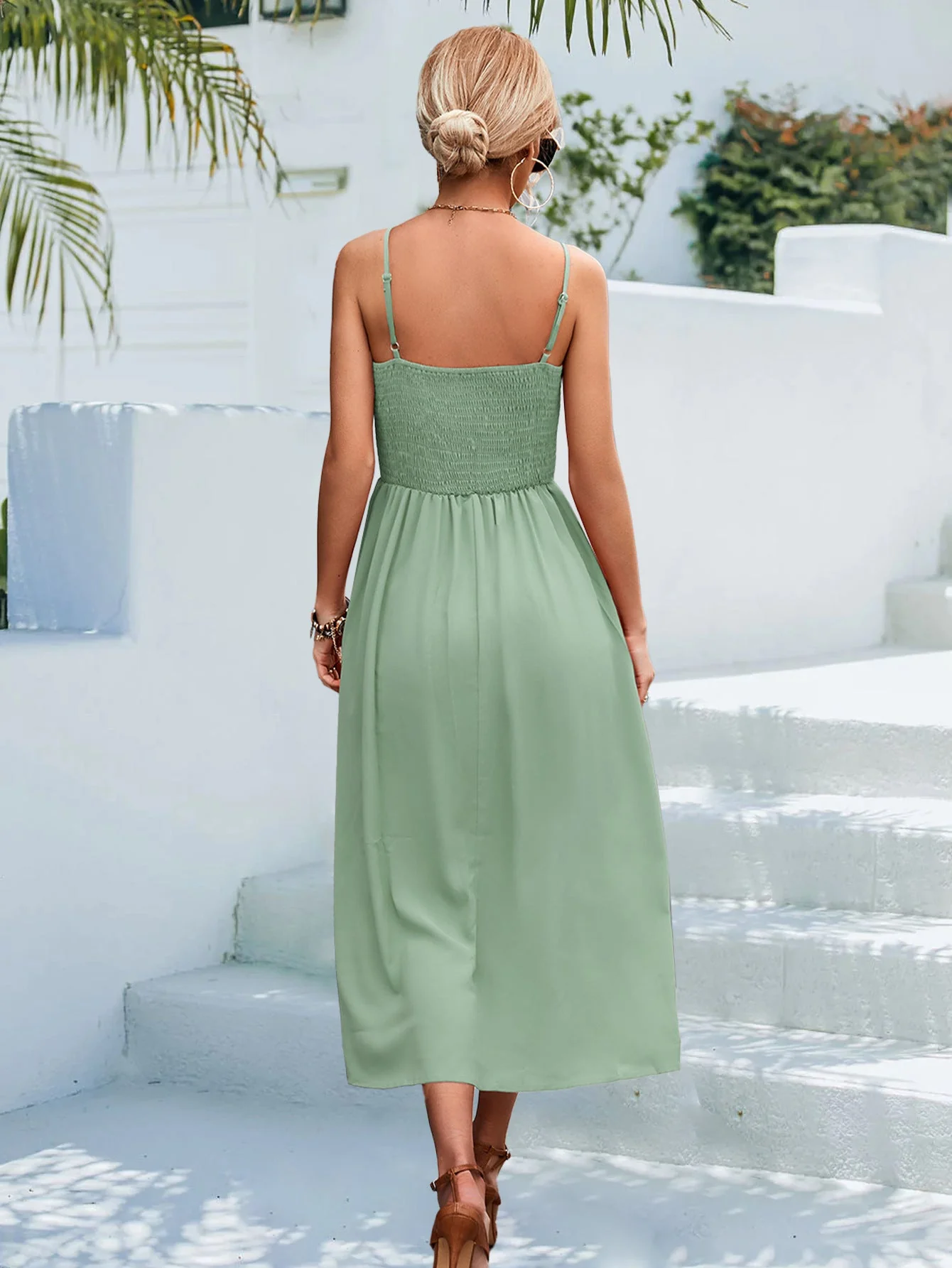 Decorative Button Spaghetti Strap Midi Dress - Image 10