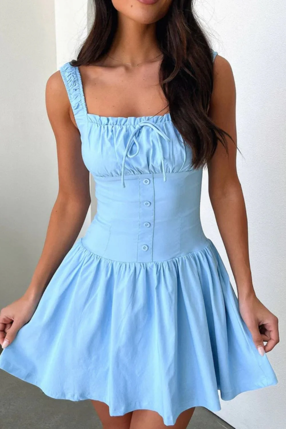 Decorative Button Square Neck Cami Dress - Image 11