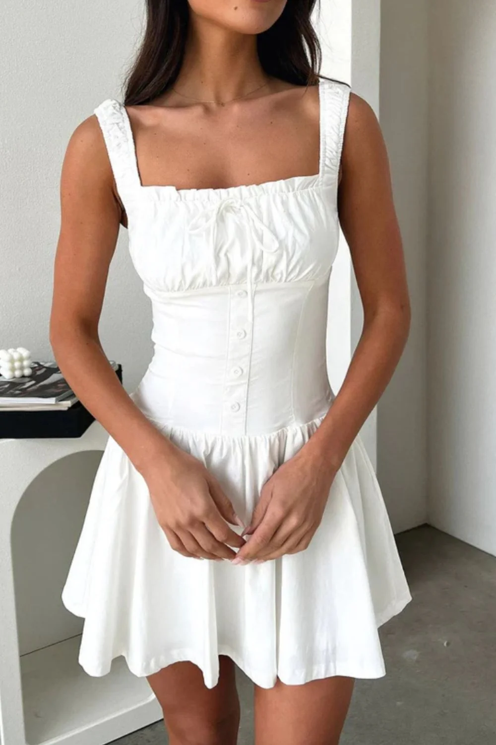 Decorative Button Square Neck Cami Dress - Image 3
