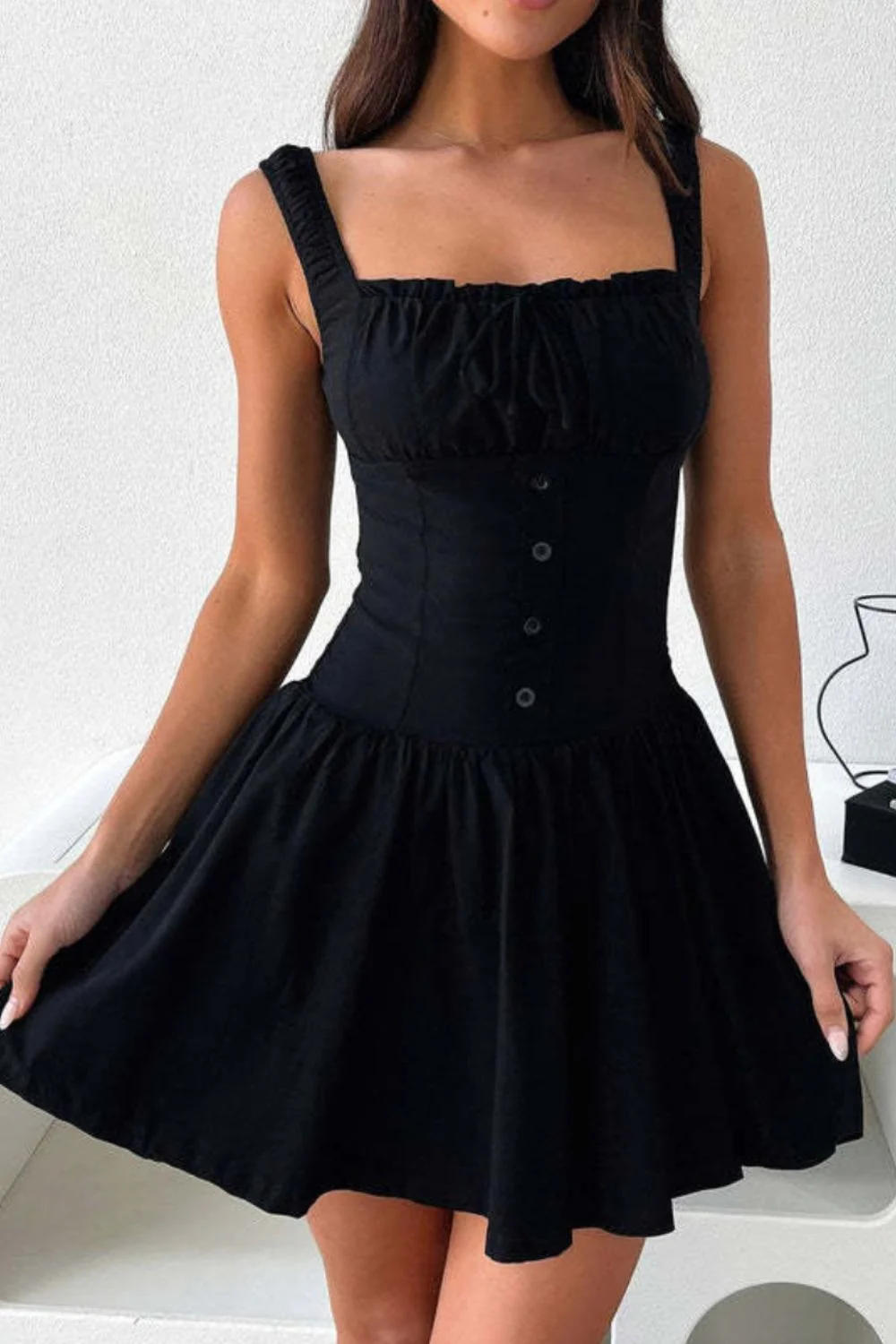 Decorative Button Square Neck Cami Dress - Image 5