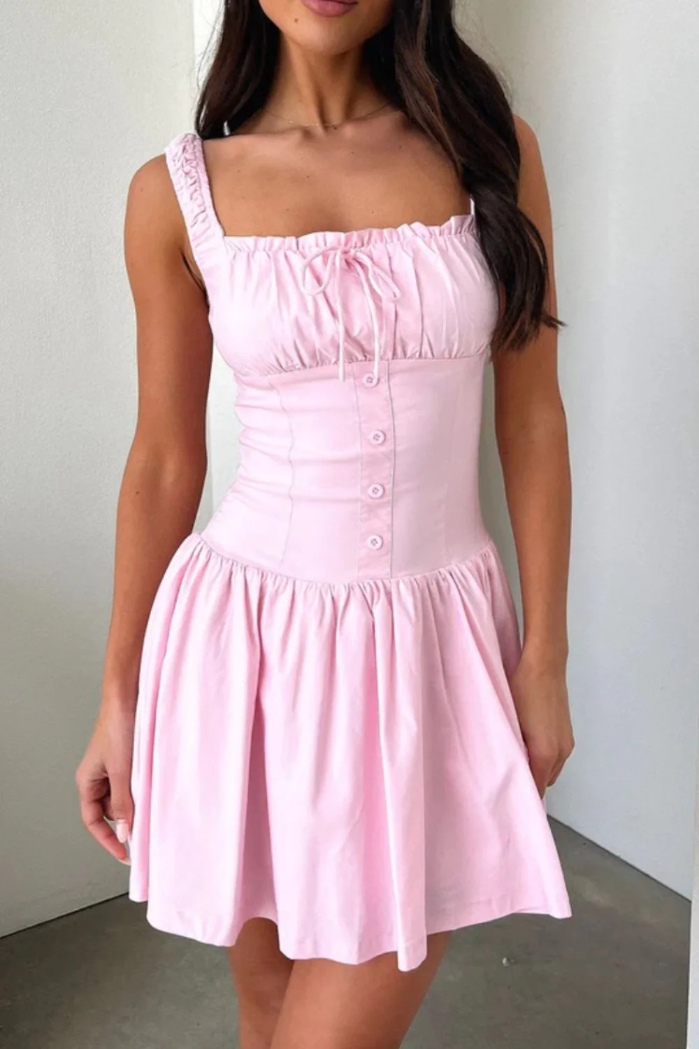 Decorative Button Square Neck Cami Dress - Image 7