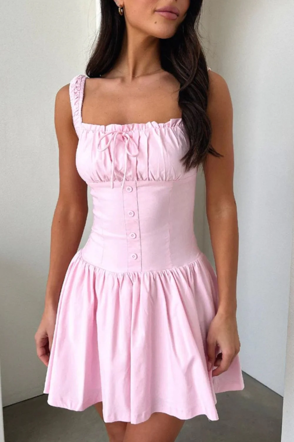 Decorative Button Square Neck Cami Dress - Image 9