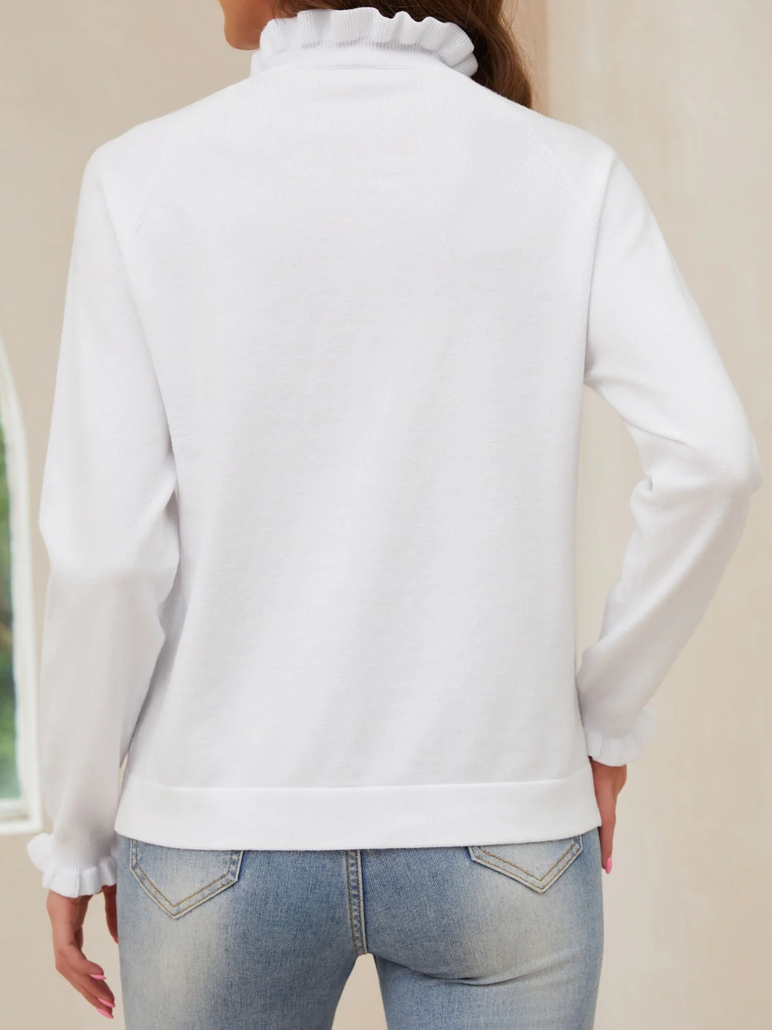 Decorative Button Turtleneck Long Sleeve T-Shirt - Image 2