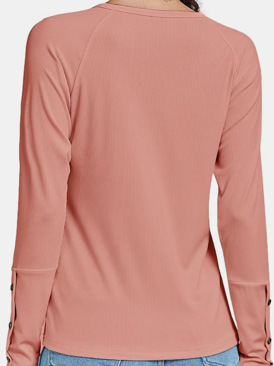 Decorative Button V-Neck Long Sleeve T-Shirt - Image 12