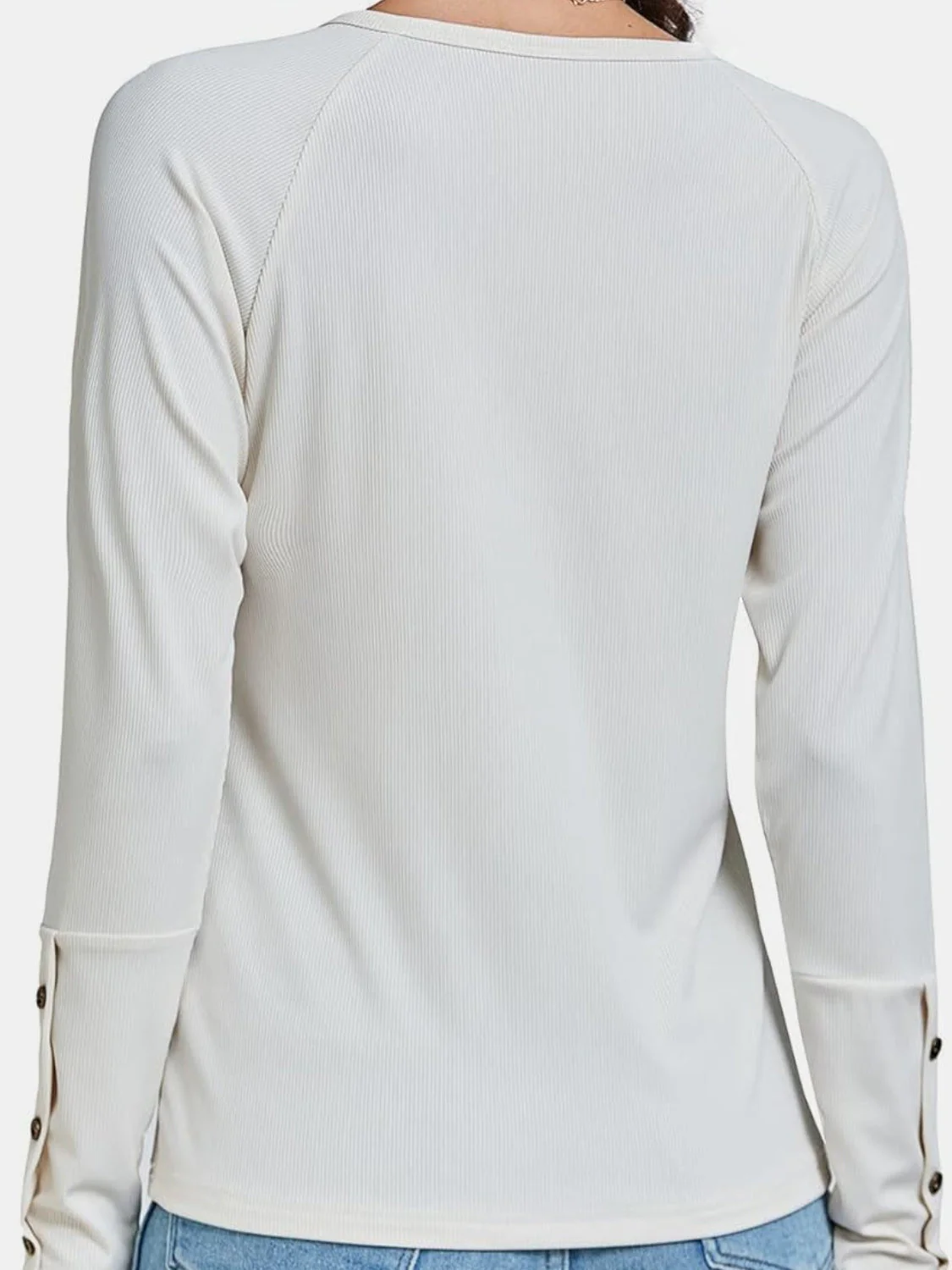 Decorative Button V-Neck Long Sleeve T-Shirt - Image 14