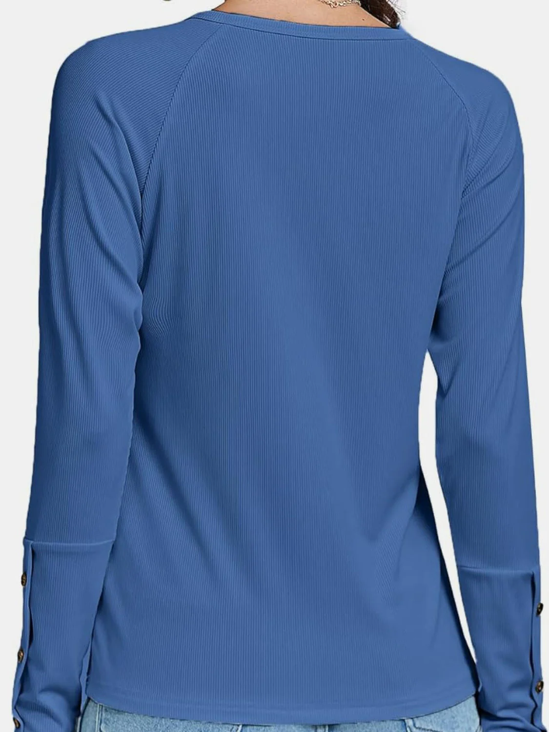 Decorative Button V-Neck Long Sleeve T-Shirt - Image 18
