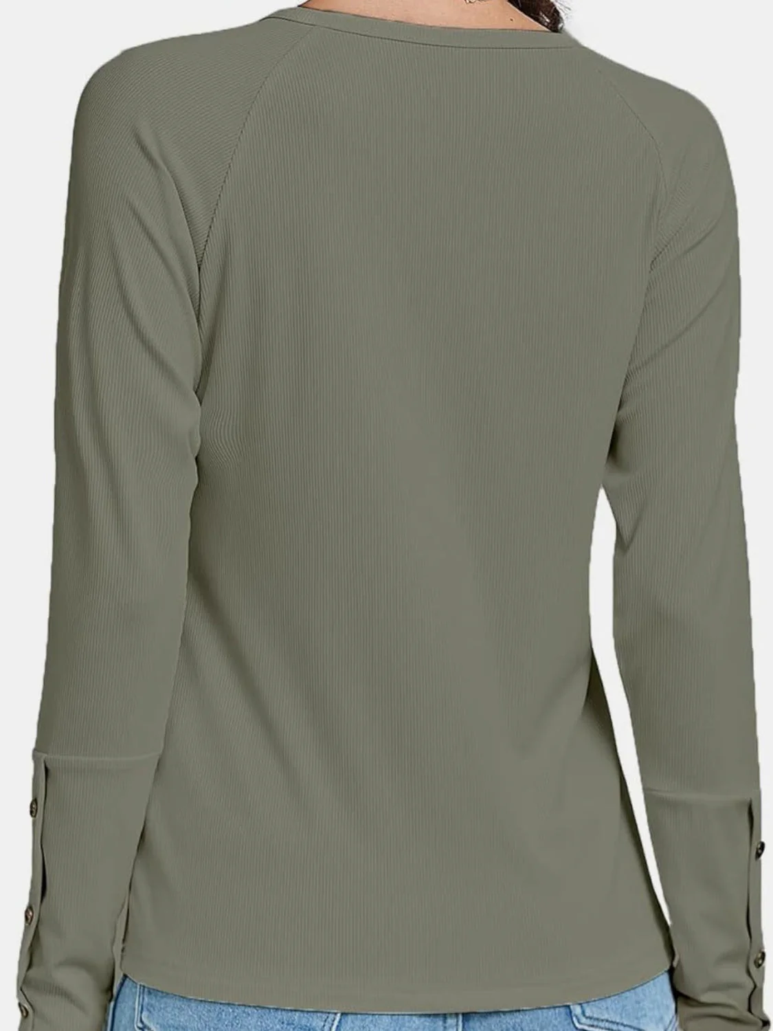 Decorative Button V-Neck Long Sleeve T-Shirt - Image 5