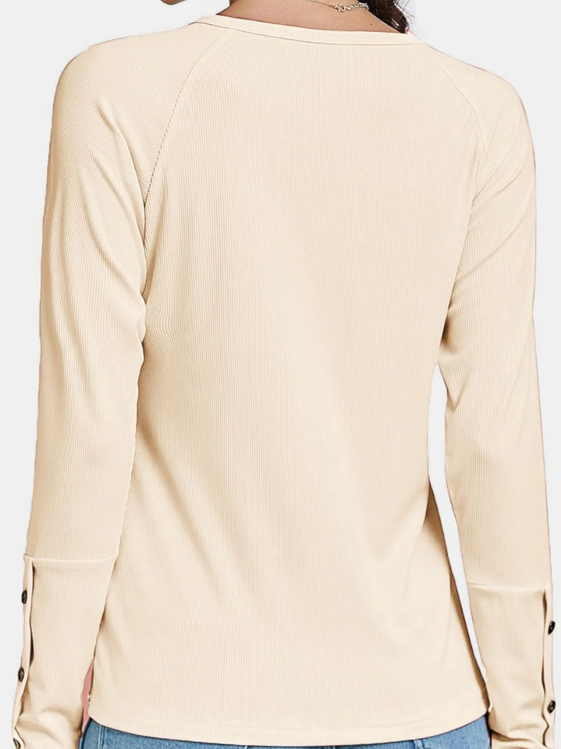 Decorative Button V-Neck Long Sleeve T-Shirt - Image 9