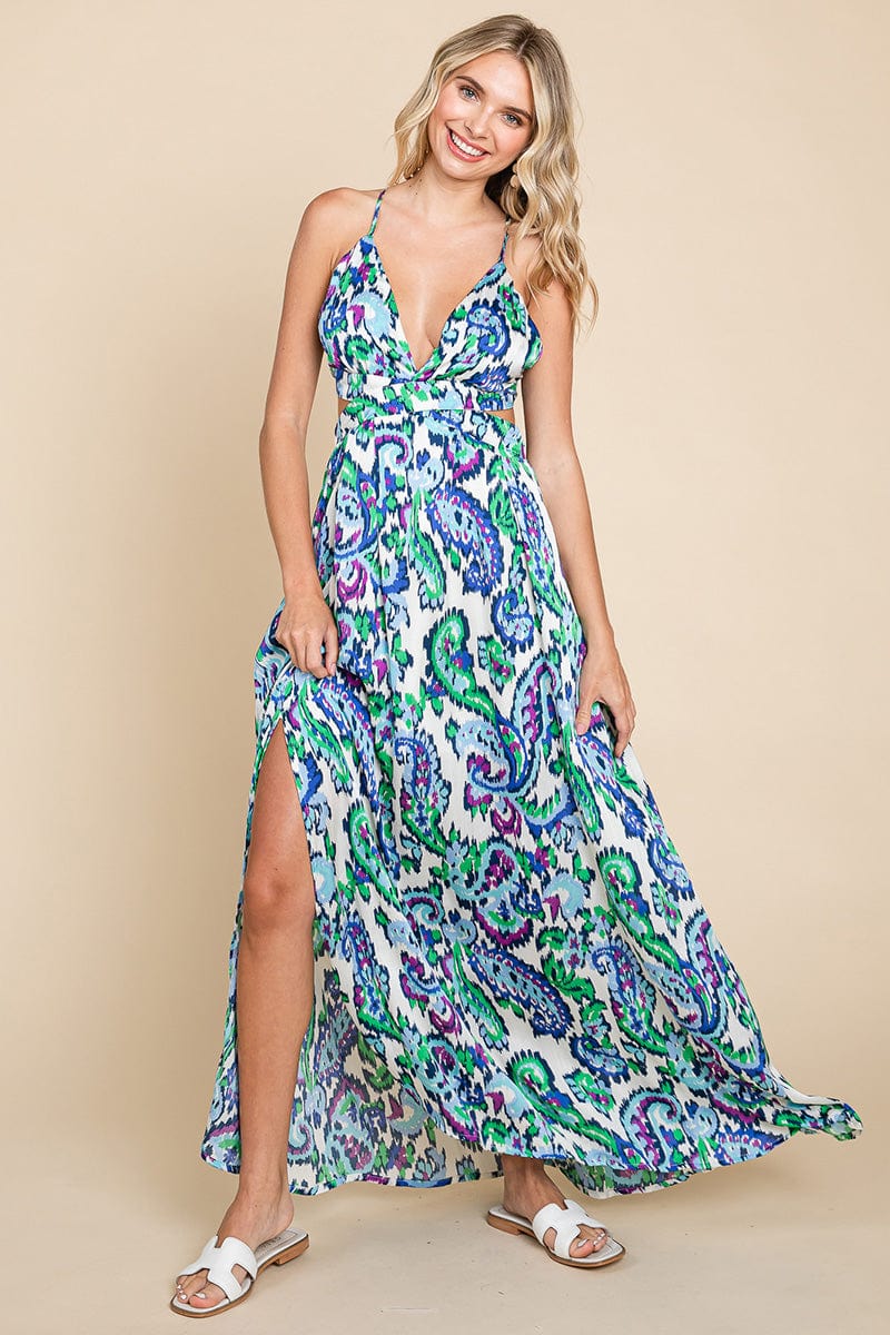 Deep V Neck Open Back Printed Boho Maxi Dress by RolyPoly Apparel - Image 10