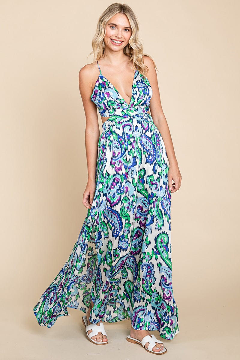 Deep V Neck Open Back Printed Boho Maxi Dress by RolyPoly Apparel - Image 12