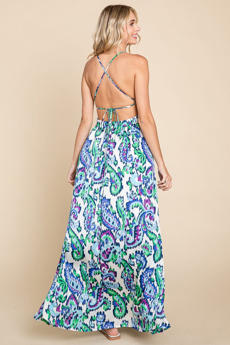 Deep V Neck Open Back Printed Boho Maxi Dress by RolyPoly Apparel - Image 7