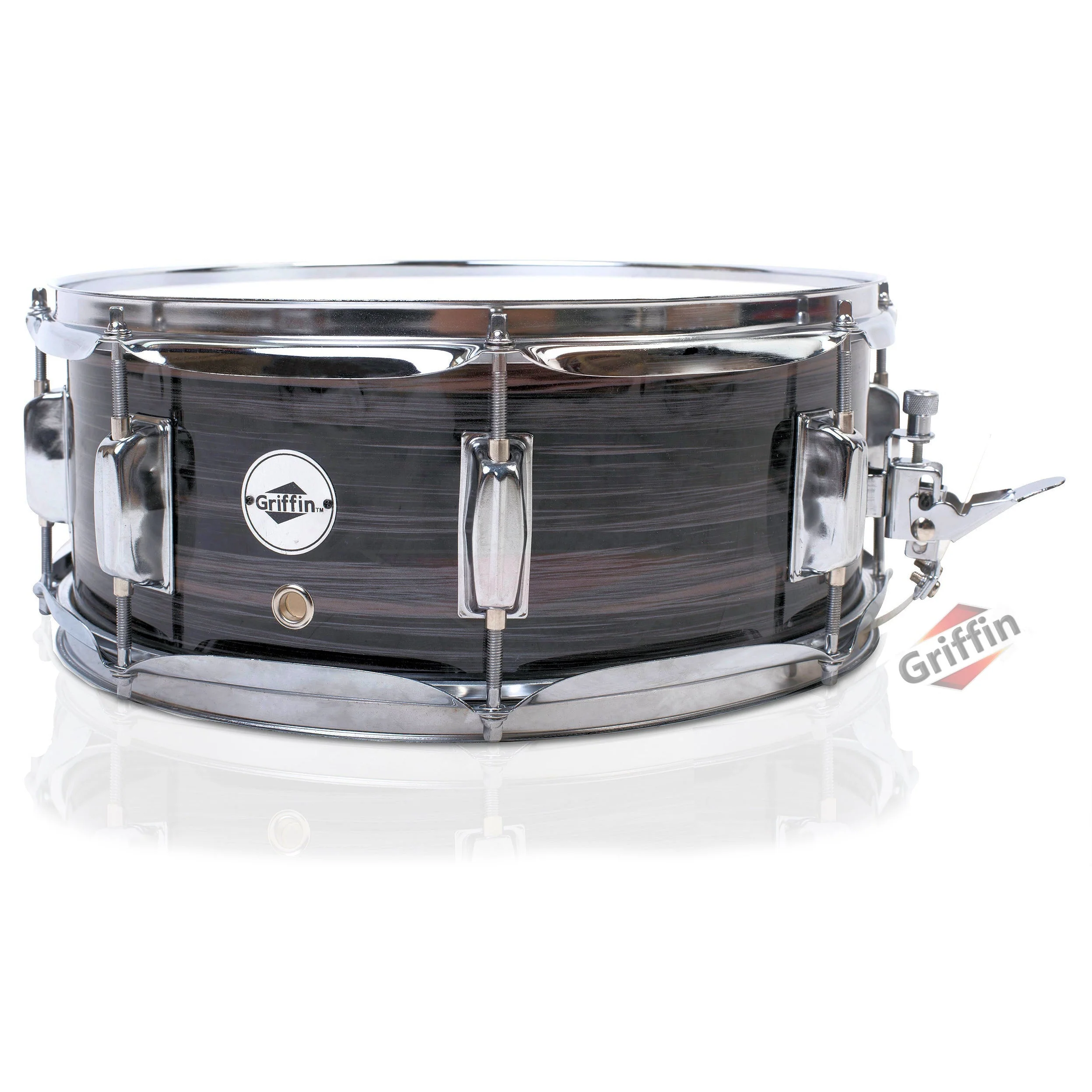 Deluxe Snare Drum by GRIFFIN - 14" x 5.5" Poplar Wood Shell with Zebra PVC Glossy Finish by GeekStands.com - Image 2