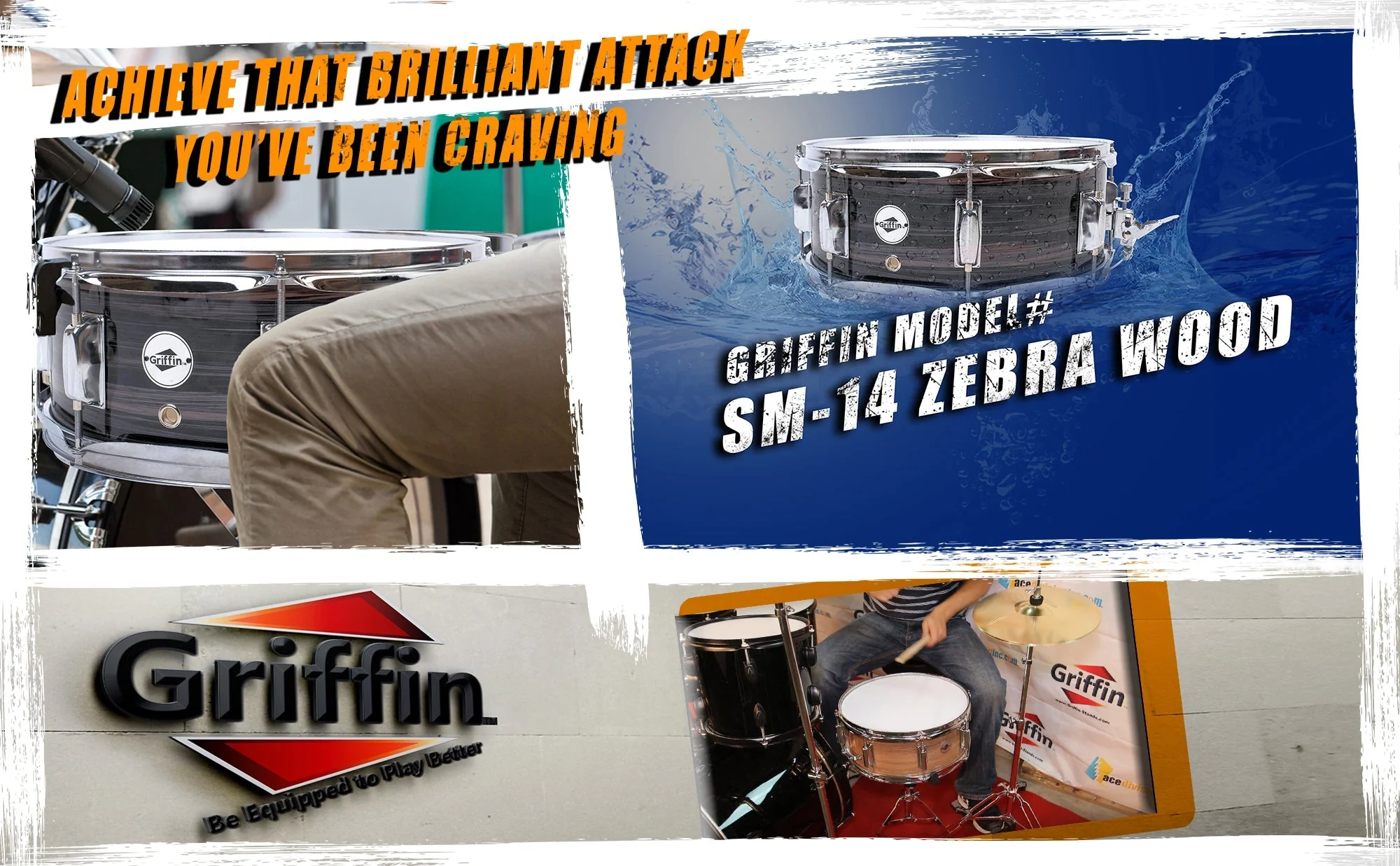 Deluxe Snare Drum by GRIFFIN - 14" x 5.5" Poplar Wood Shell with Zebra PVC Glossy Finish by GeekStands.com - Image 7