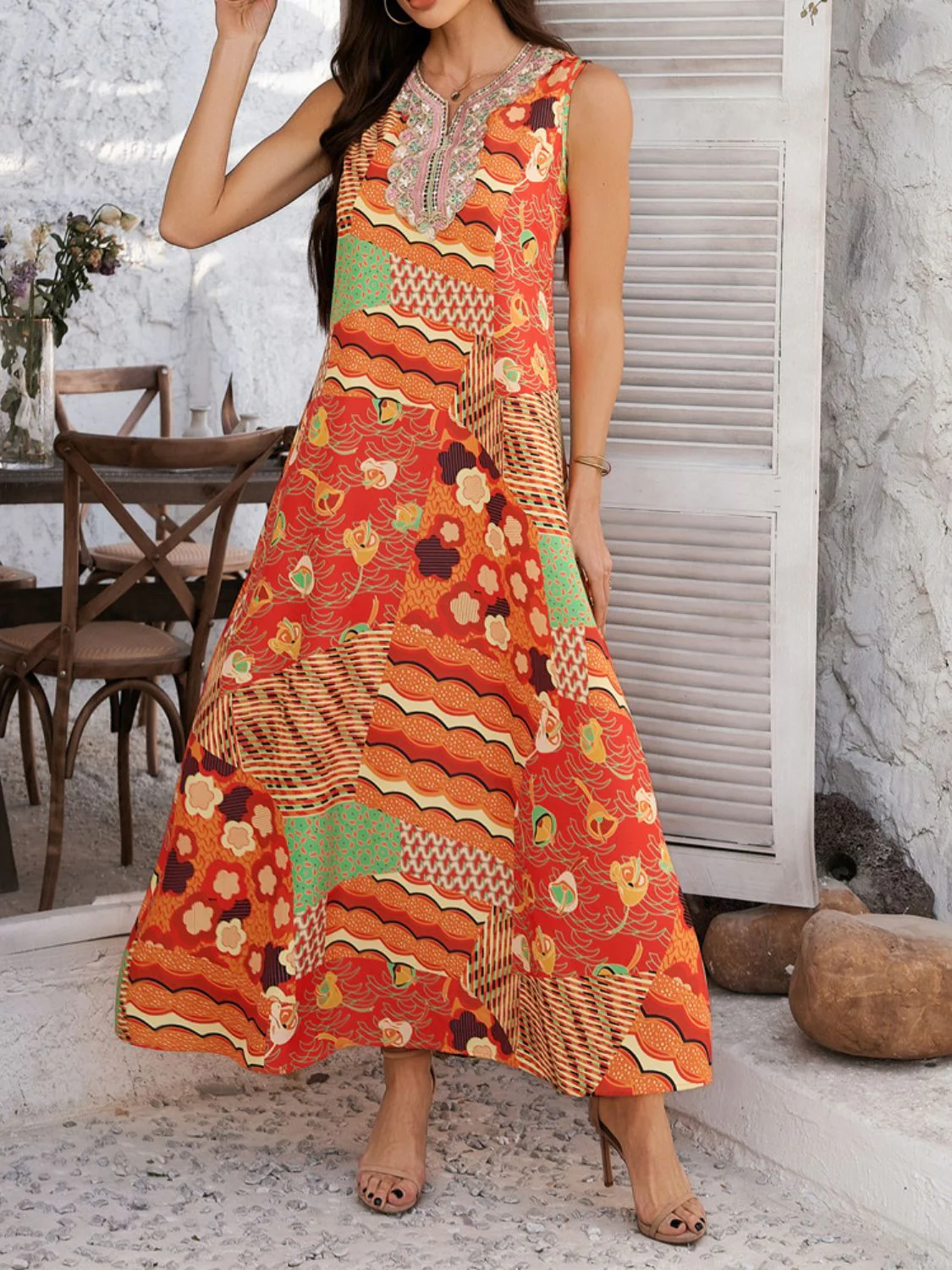 Devine Printed Sleeveless Maxi Dress - Image 3