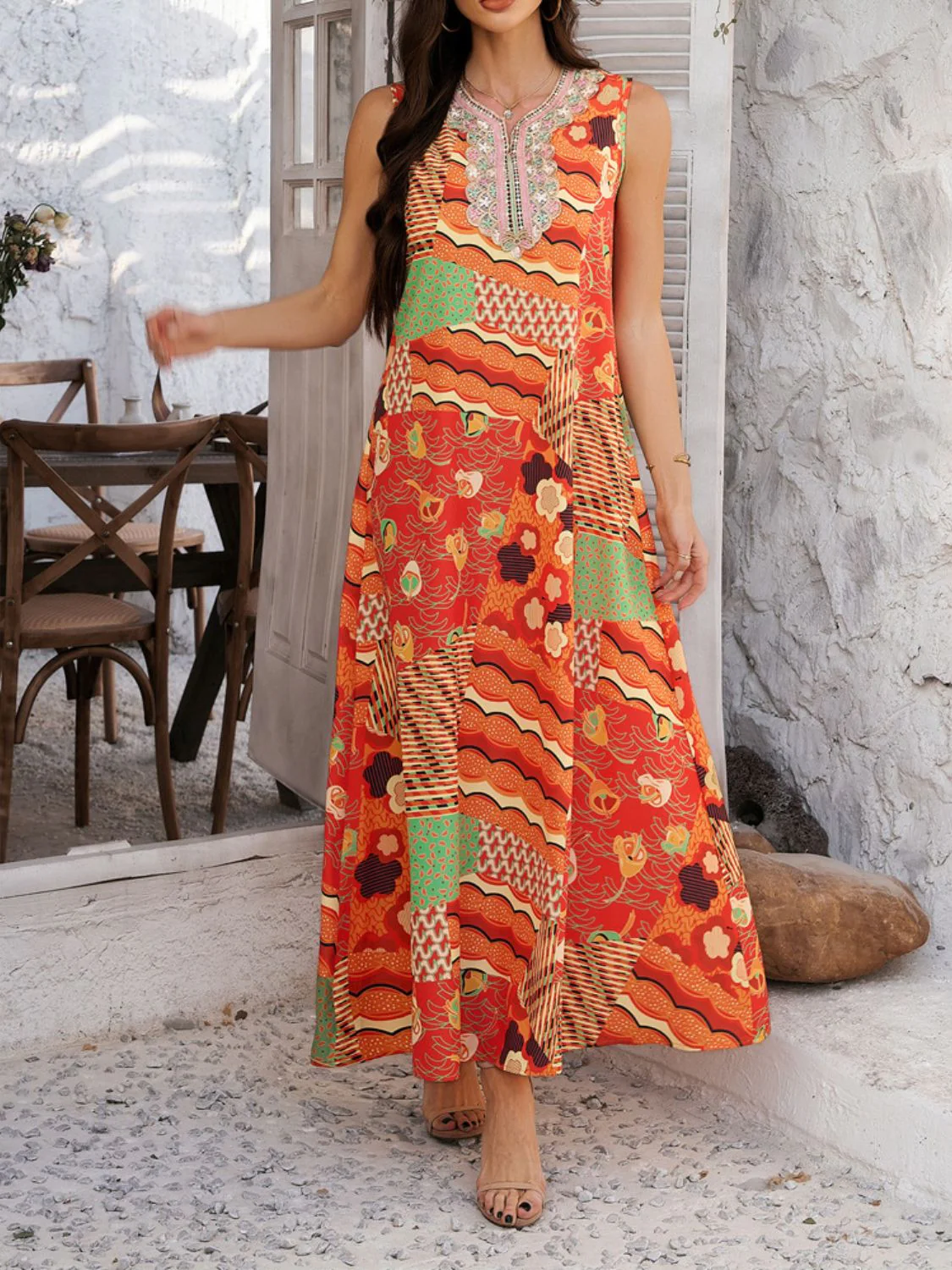 Devine Printed Sleeveless Maxi Dress - Image 4