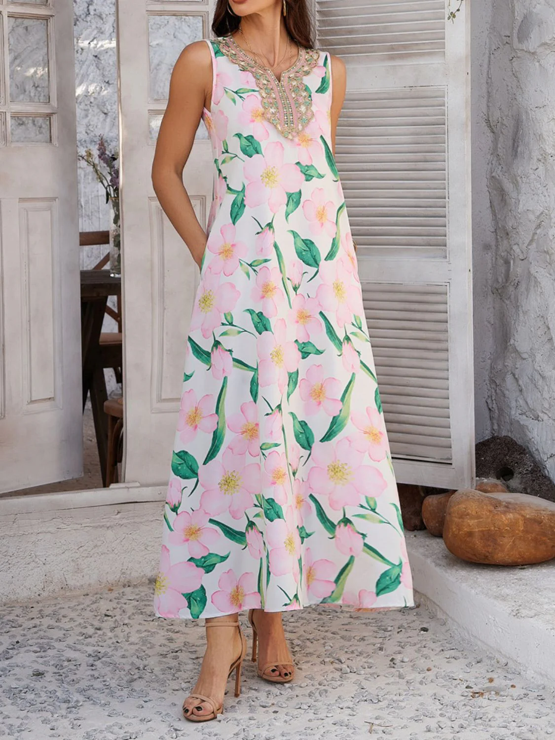 Devine Printed Sleeveless Maxi Dress - Image 7
