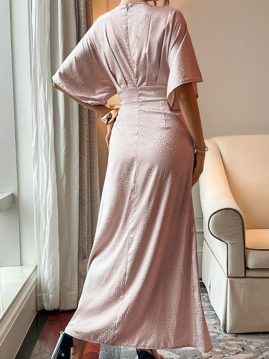 Devine Slit Animal Print V-Neck Half Sleeve Dress - Image 2