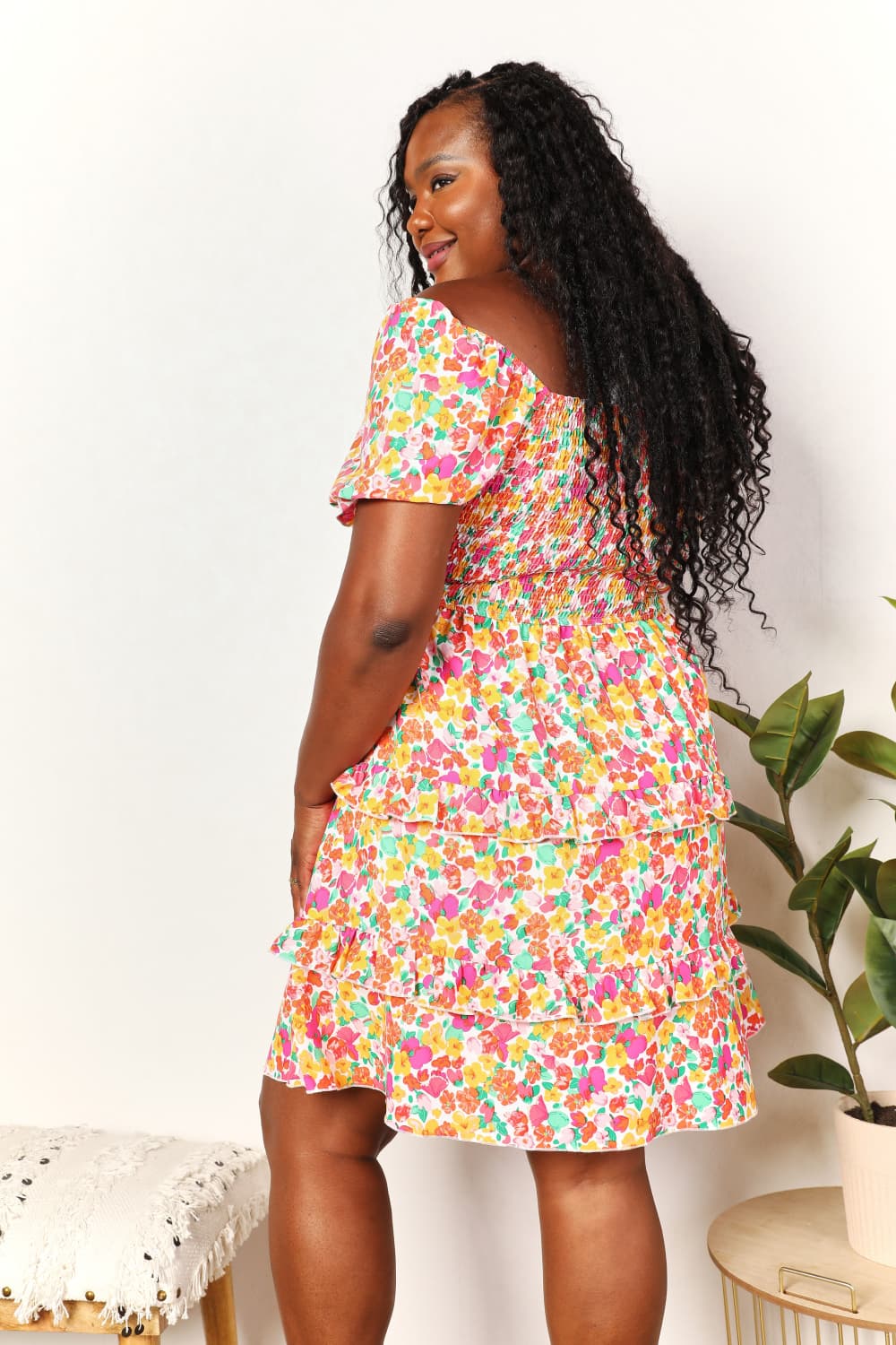 Devine Smocked Sweetheart Neck Flounce Sleeve Mini Dress - Image 11