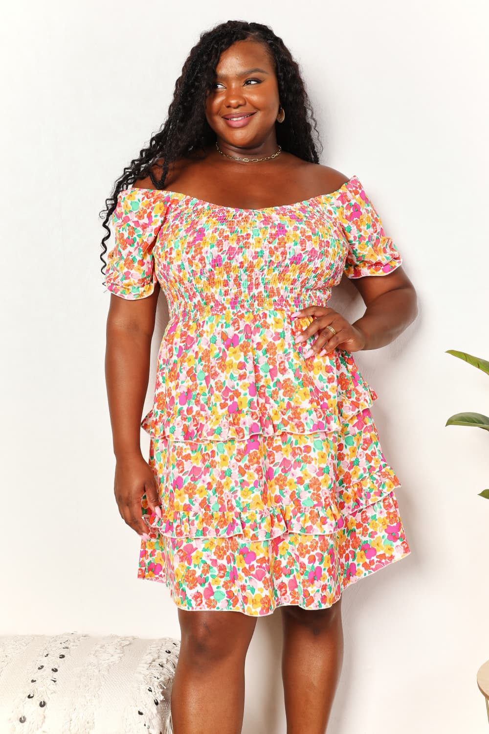 Devine Smocked Sweetheart Neck Flounce Sleeve Mini Dress - Image 8