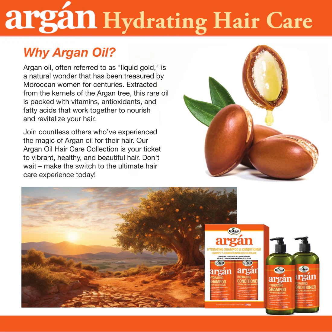 Difeel Argan Hydrating Shampoo 33.8 oz. by difeel - find your natural beauty - Image 3