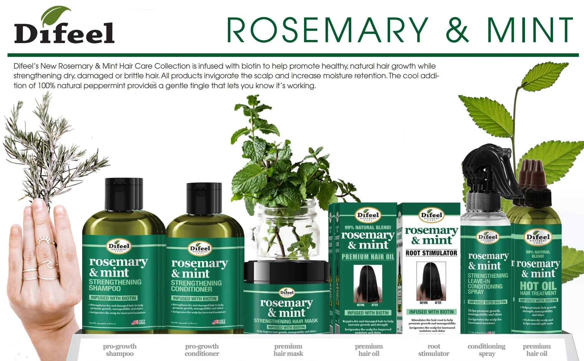 Difeel Rosemary and Mint Strengthening Leave-In Conditioning Spray with Biotin 6 oz. by difeel - find your natural beauty - Image 9