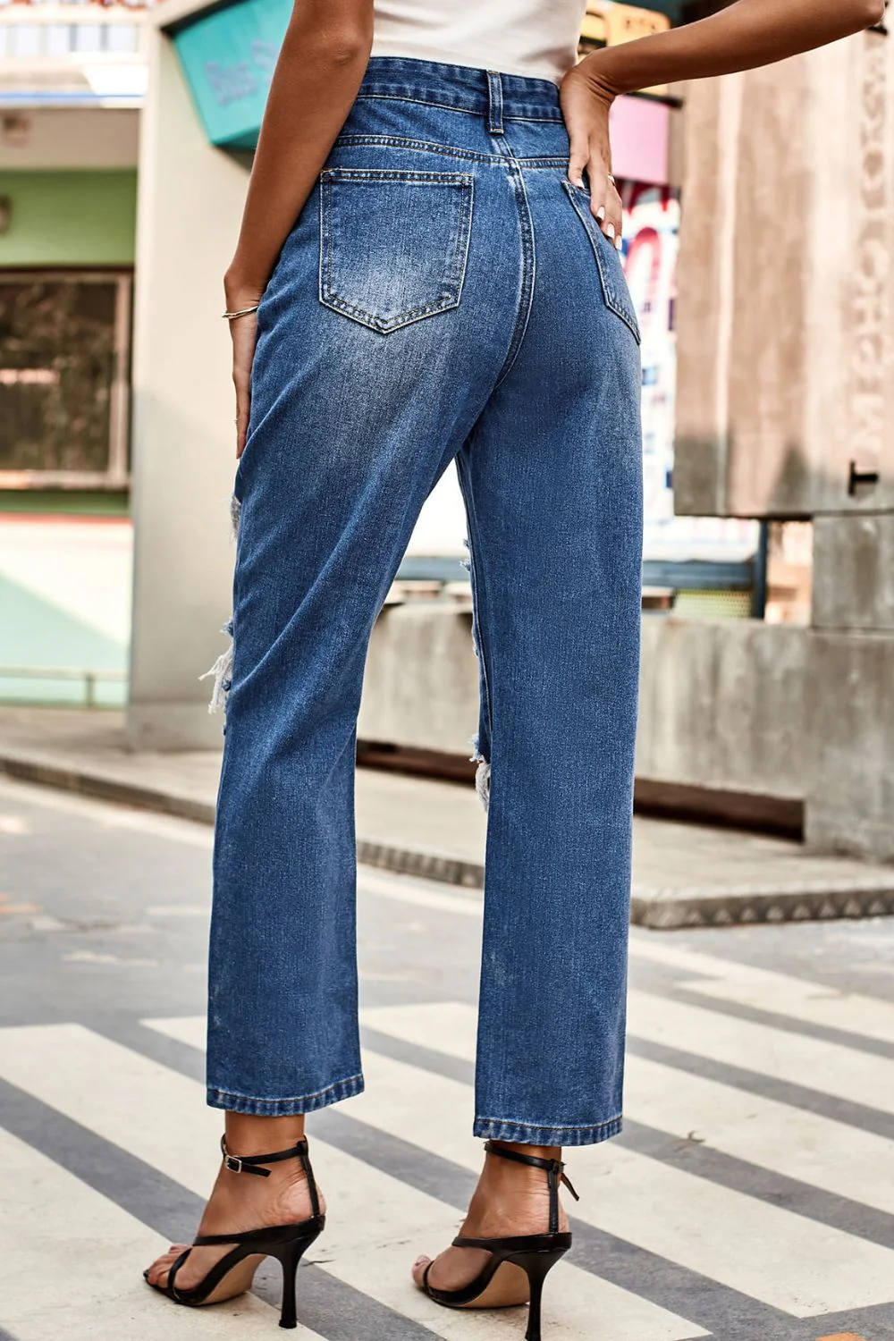 Distressed High Waist Straight Jeans - Image 2