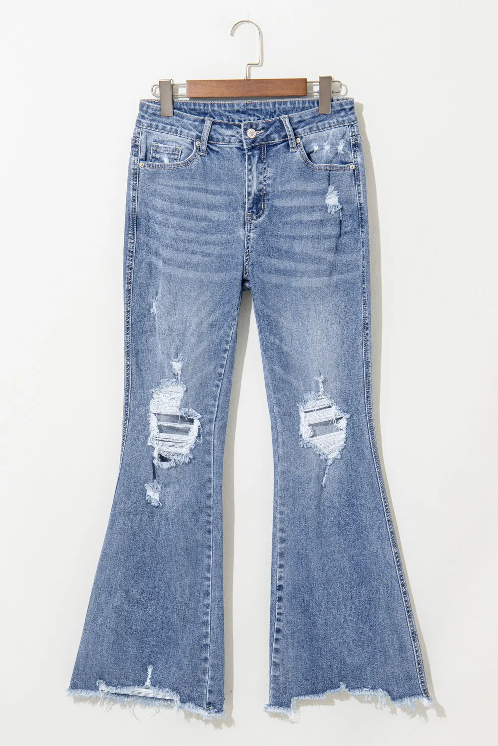Distressed Raw Hem Bootcut Jeans - Image 3