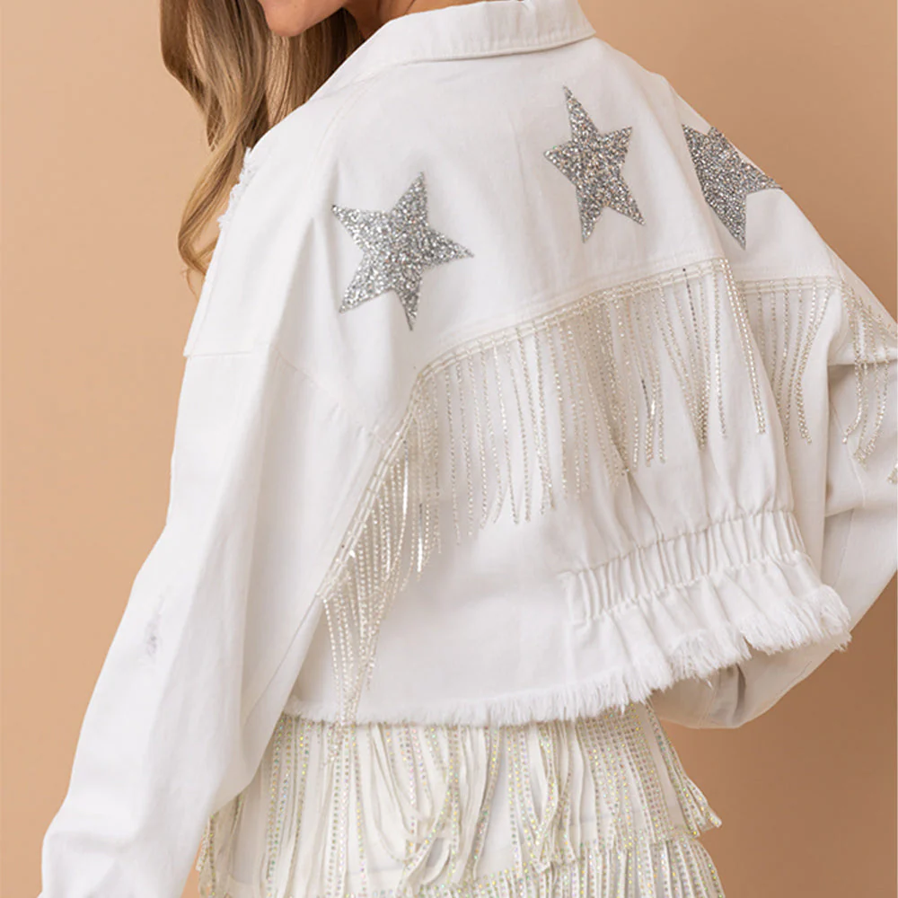 Distressed Raw Hem Dropped Shoulder Denim Jacket - Image 2