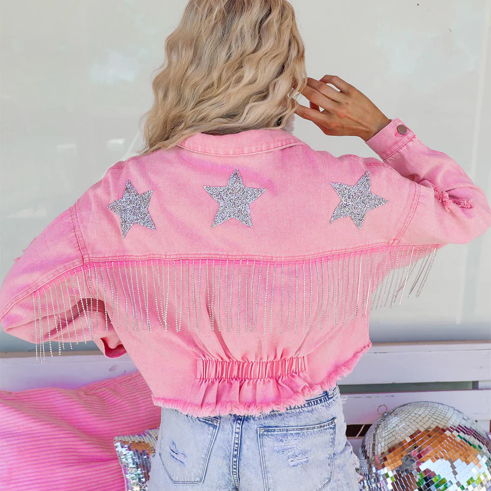 Distressed Raw Hem Dropped Shoulder Denim Jacket - Image 5