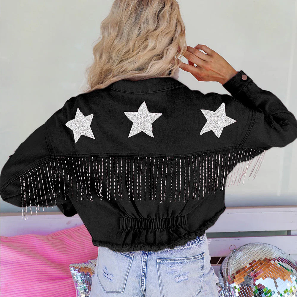 Distressed Raw Hem Dropped Shoulder Denim Jacket - Image 8