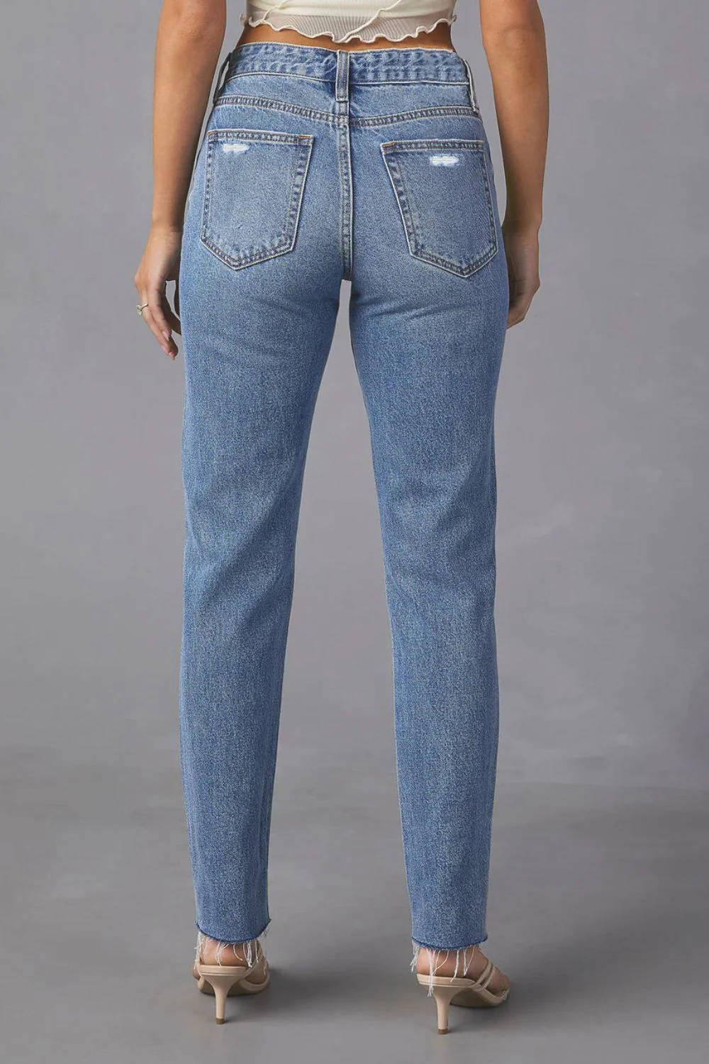Distressed Raw Hem Straight Jeans with Pockets - Image 6