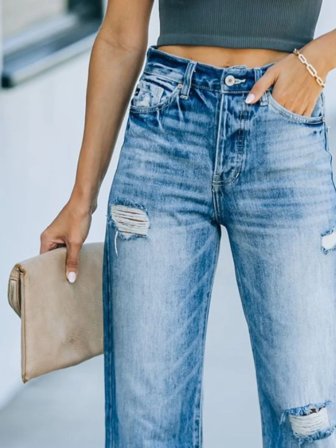 Distressed Straight Leg Jeans - Image 3
